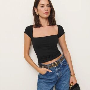 Reformation Jeans black square neck short sleeve top